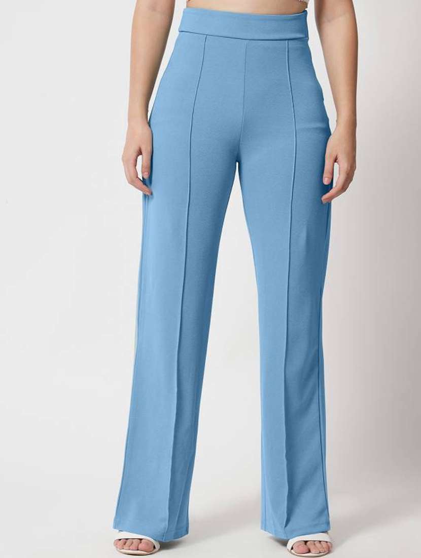 women high-rise blue bootcut trouser