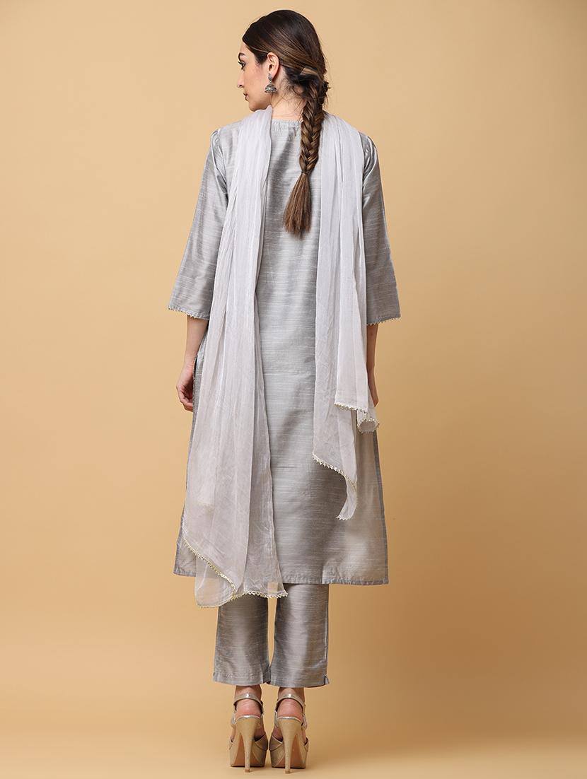 women three quarter sleeve kurta pant with dupatta set - 20598426 - Standard Image - 2