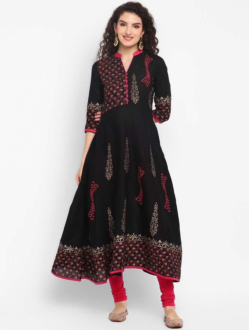 women black mandarin neck a-line kurta