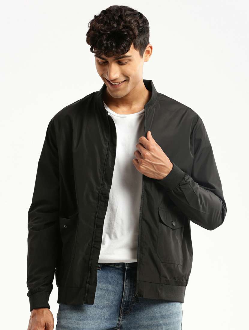 black nylon bomber jacket