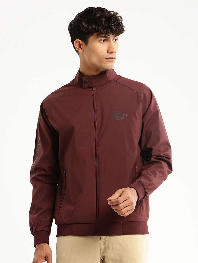 maroon nylon bomber jacket