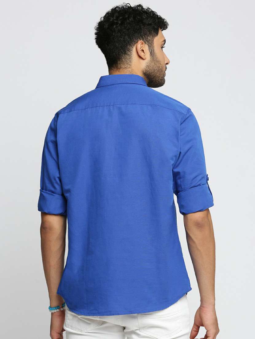 men blue linen short kurtas kurta - 20598547 -  Standard Image - 2