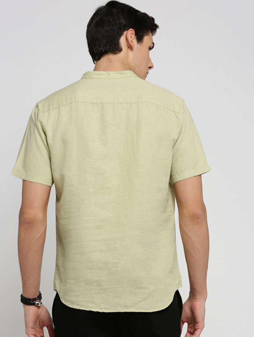 men solid linen short kurta - 20598564 -  Standard Image - 2