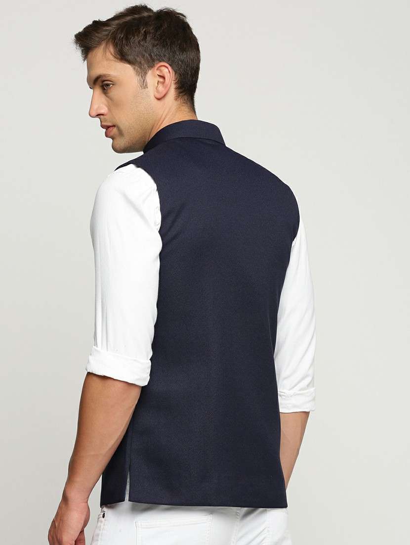 men's slim fit mandarin collar solid nehru jacket - 20598574 -  Standard Image - 2