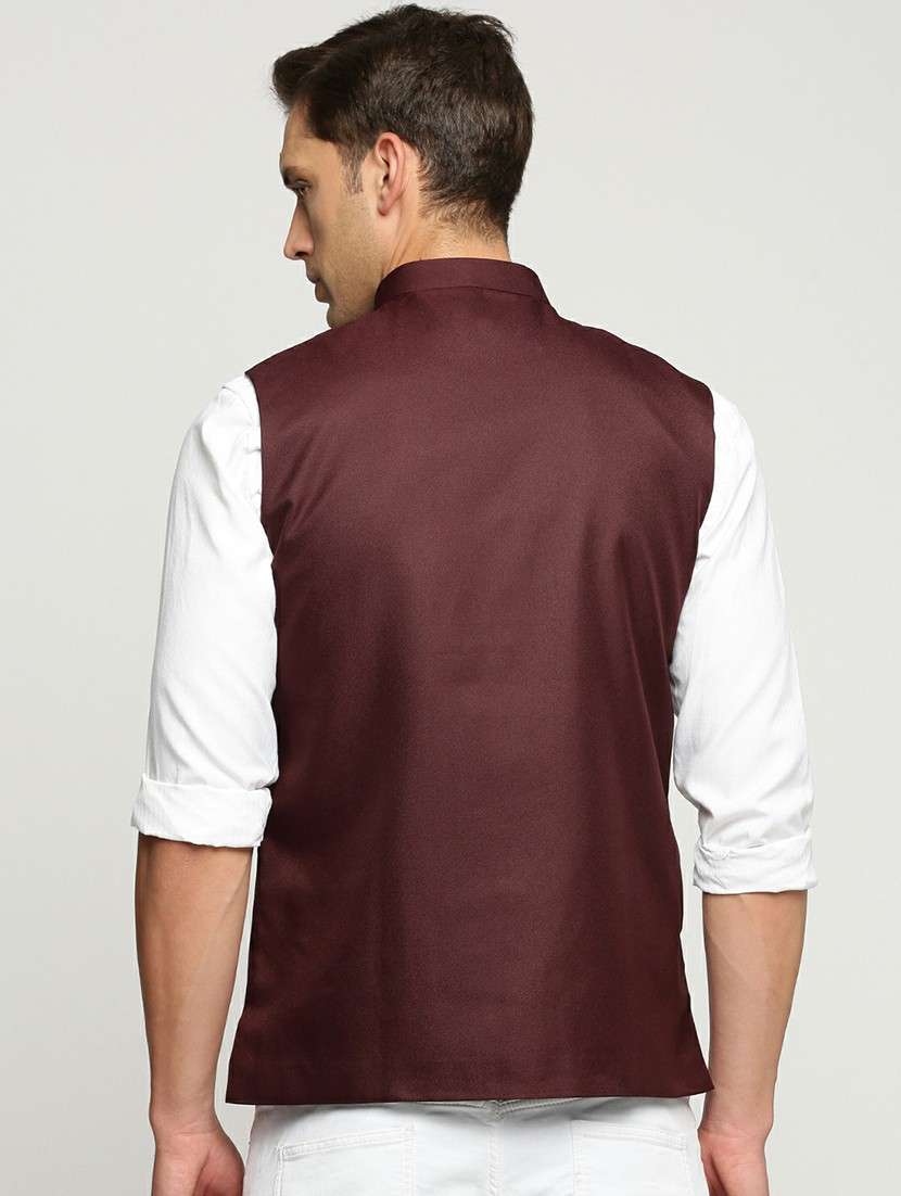 men's slim fit mandarin collar solid nehru jacket - 20598575 -  Standard Image - 2