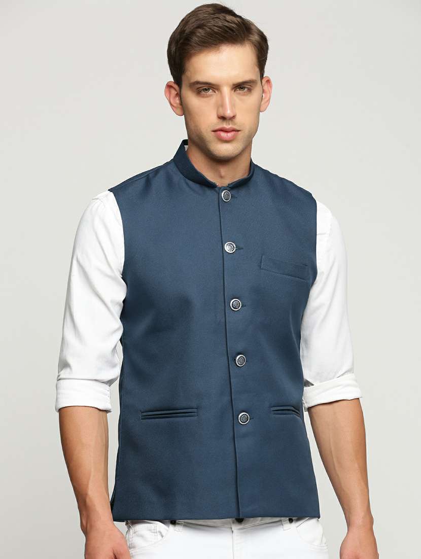 men's slim fit mandarin collar solid nehru jacket