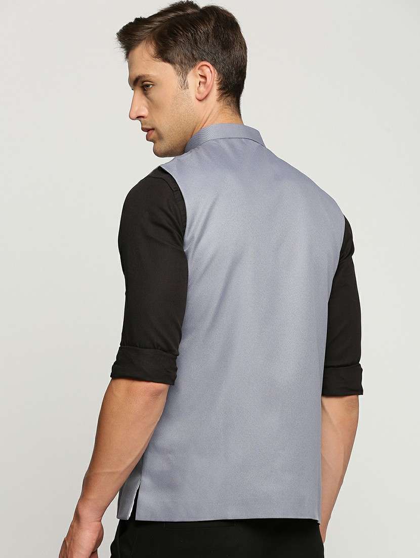 men's slim fit mandarin collar solid nehru jacket - 20598580 -  Standard Image - 2