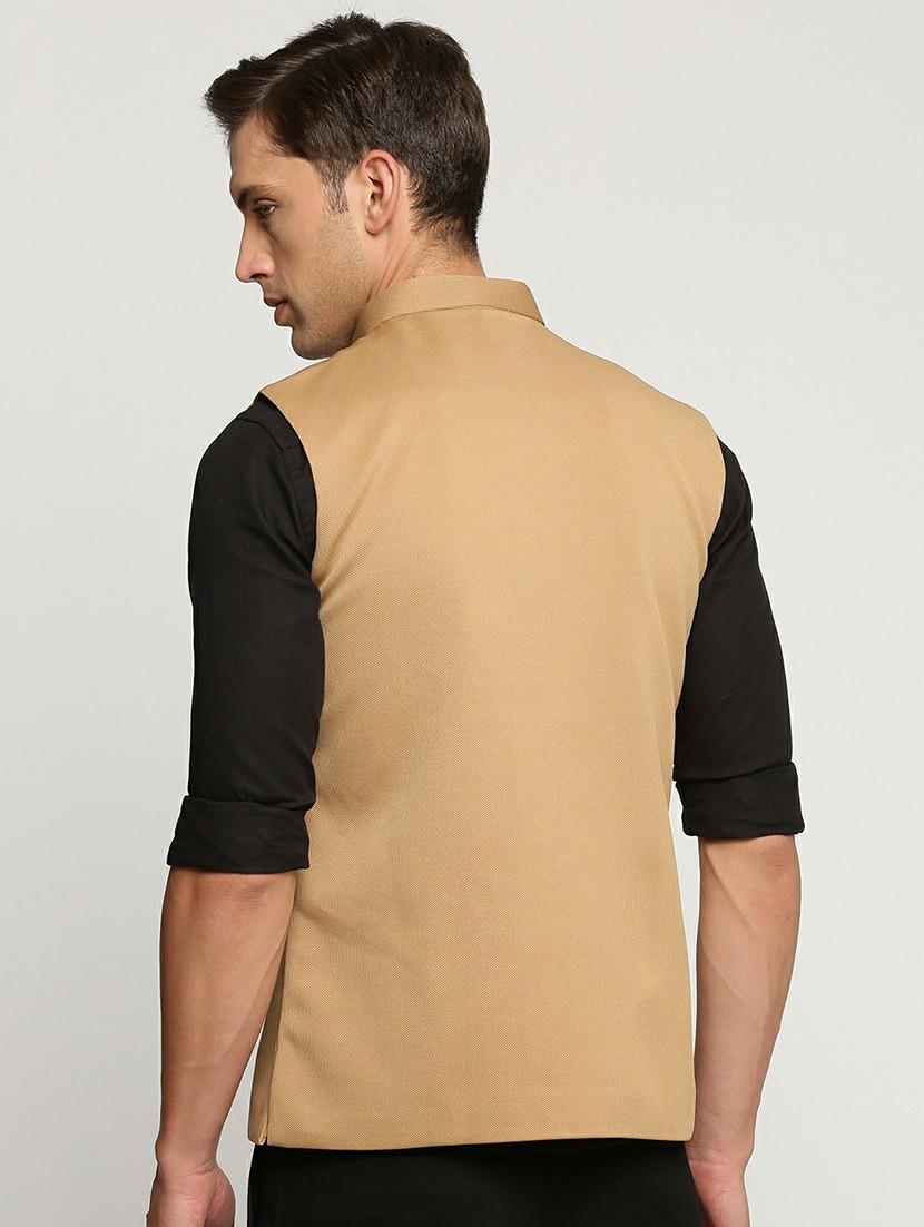 men's slim fit mandarin collar solid nehru jacket - 20598582 - Standard Image - 2