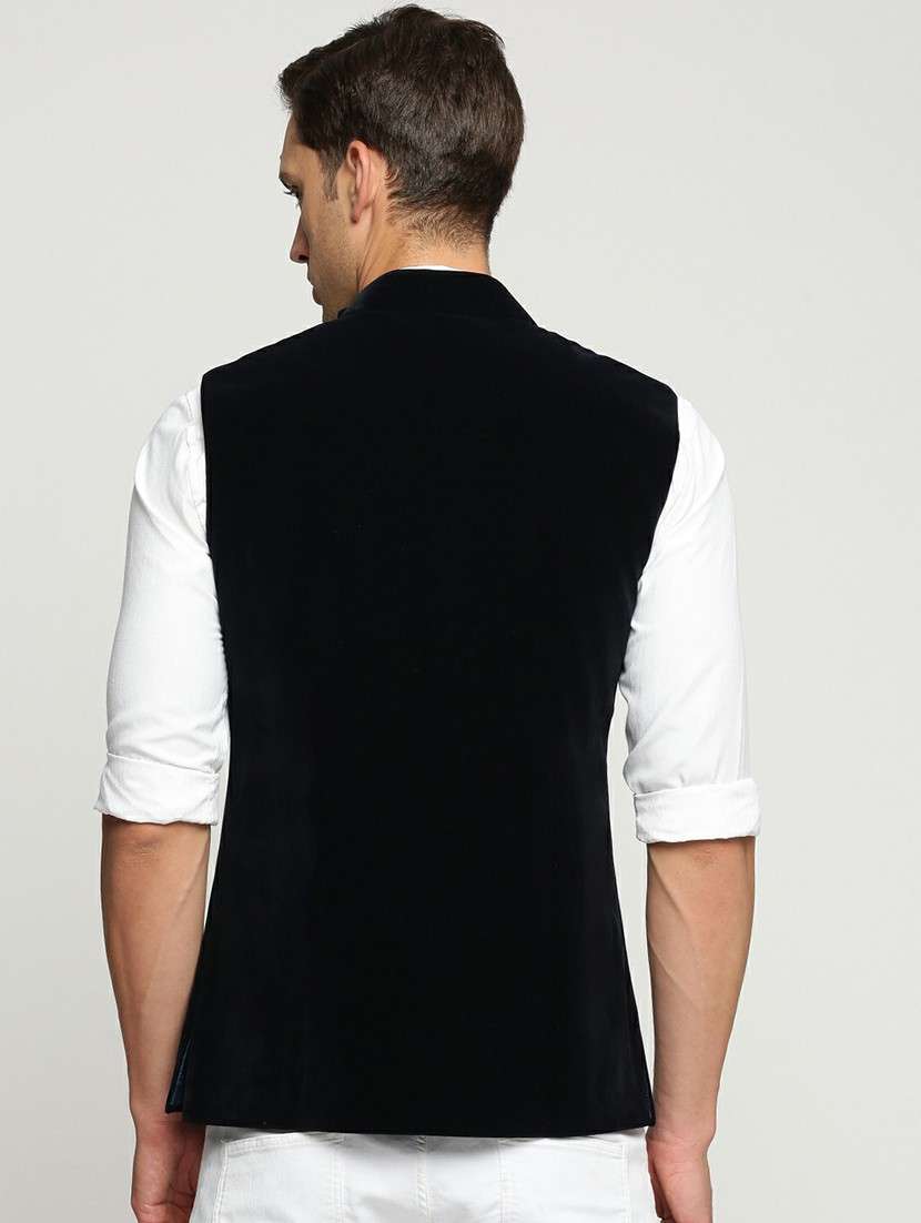 men's slim fit mandarin collar solid nehru jacket - 20598583 - Standard Image - 2