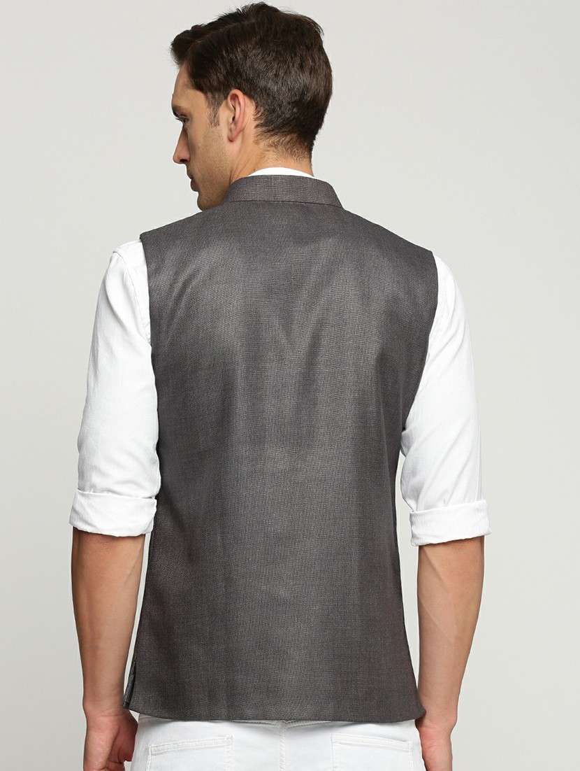 men's slim fit mandarin collar solid nehru jacket - 20598585 -  Standard Image - 2