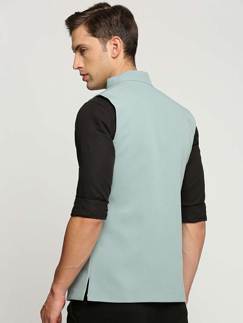men's slim fit mandarin collar solid nehru jacket - 20598588 - Standard Image - 2