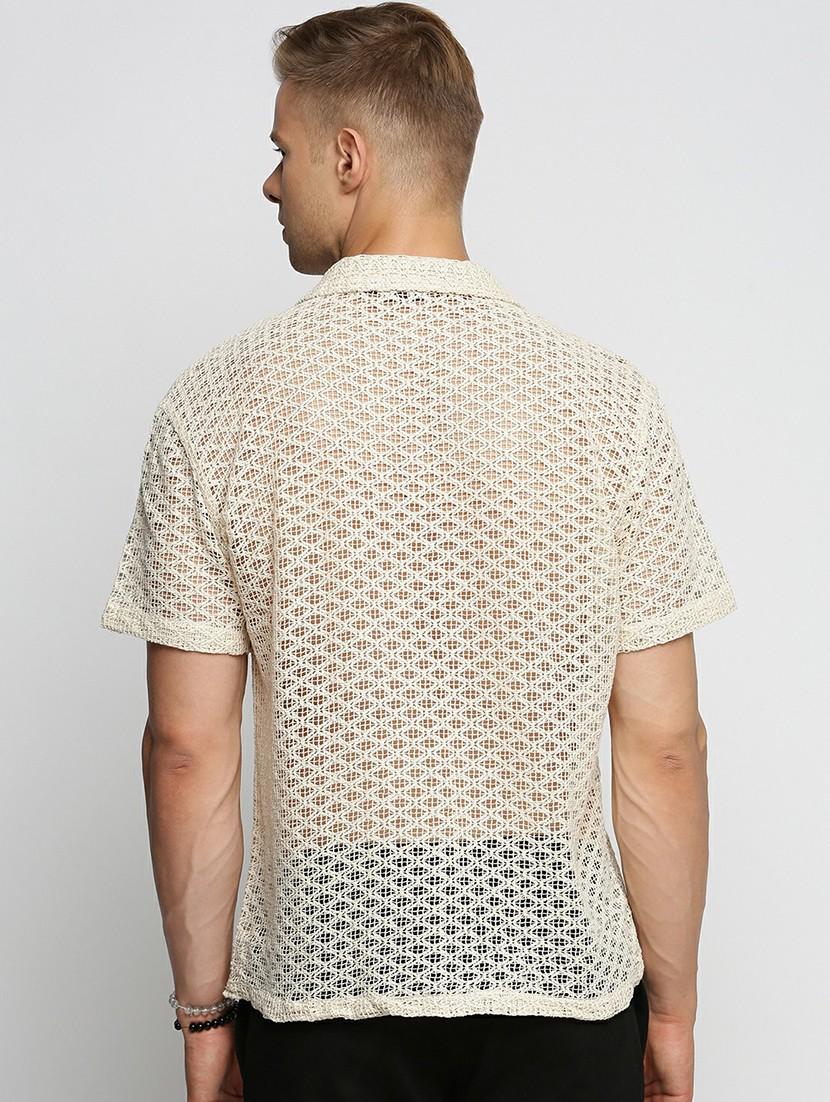 cream cotton blend casual shirt - 20598598 - Standard Image - 2