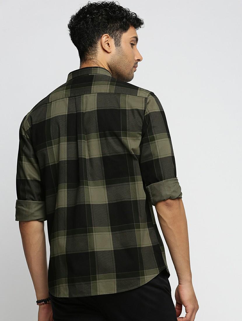 olive cotton blend casual shirt - 20598611 - Standard Image - 2