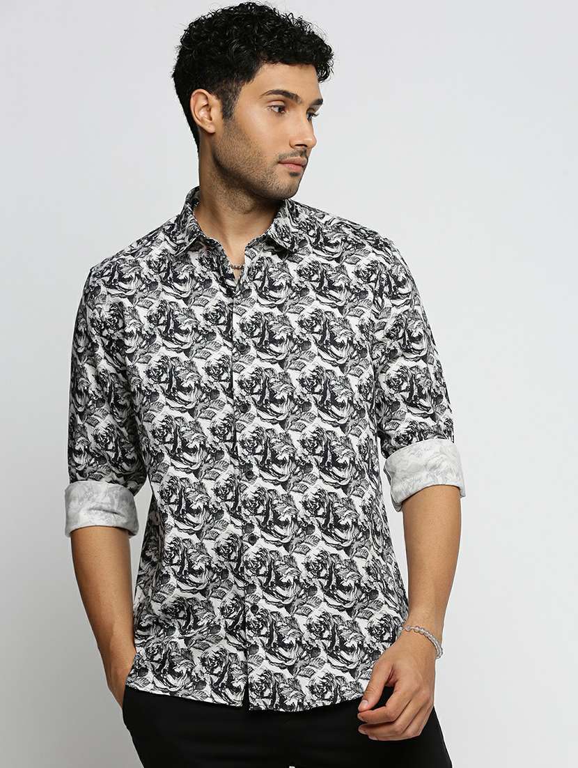 black cotton blend casual shirt