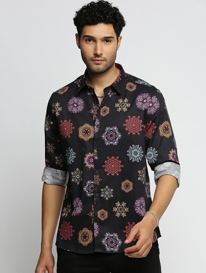 black cotton blend casual shirt