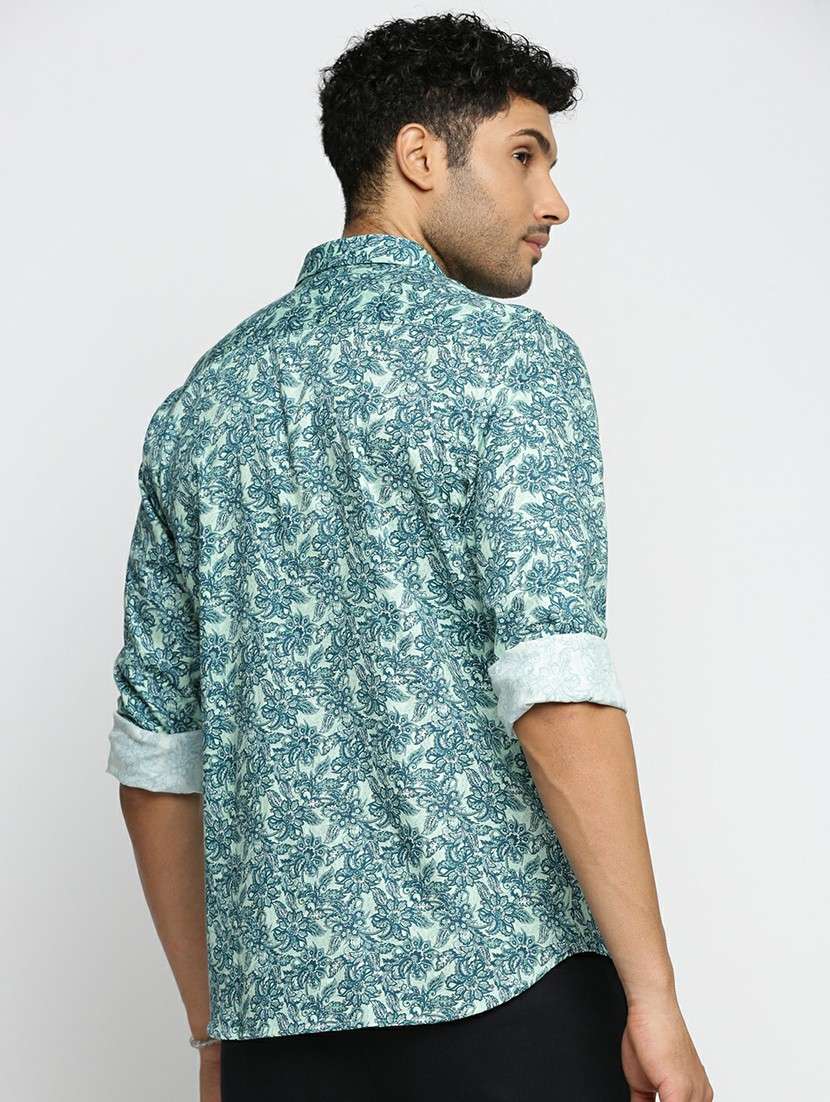 sea green cotton blend casual shirt - 20598667 - Standard Image - 2