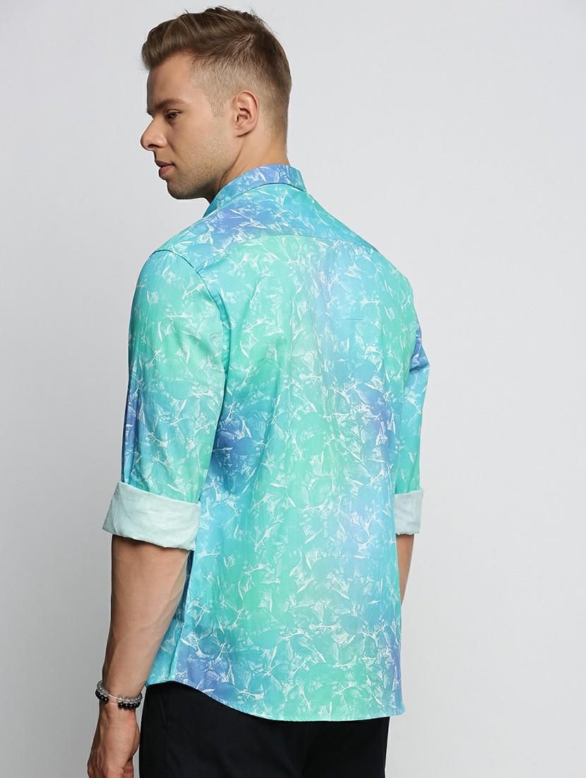 turquoise cotton blend casual shirt - 20598672 - Standard Image - 2