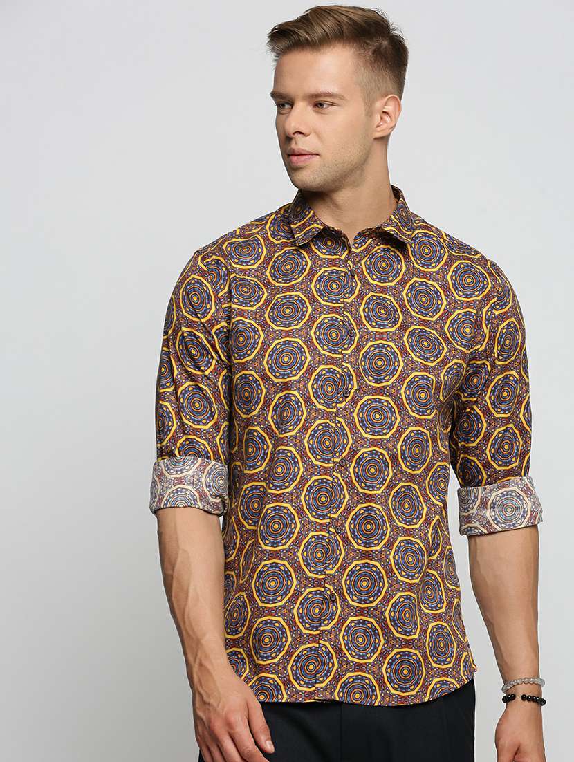 brown cotton blend casual shirt