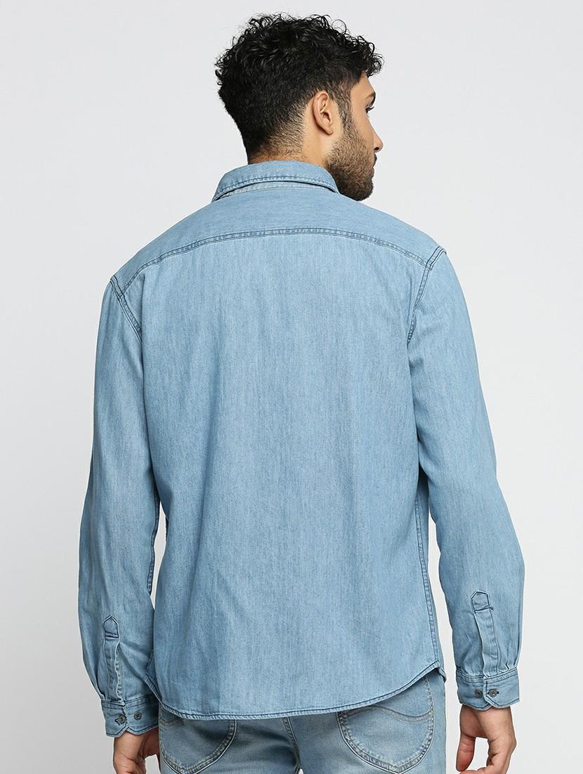 blue cotton blend casual shirt - 20598716 - Standard Image - 2