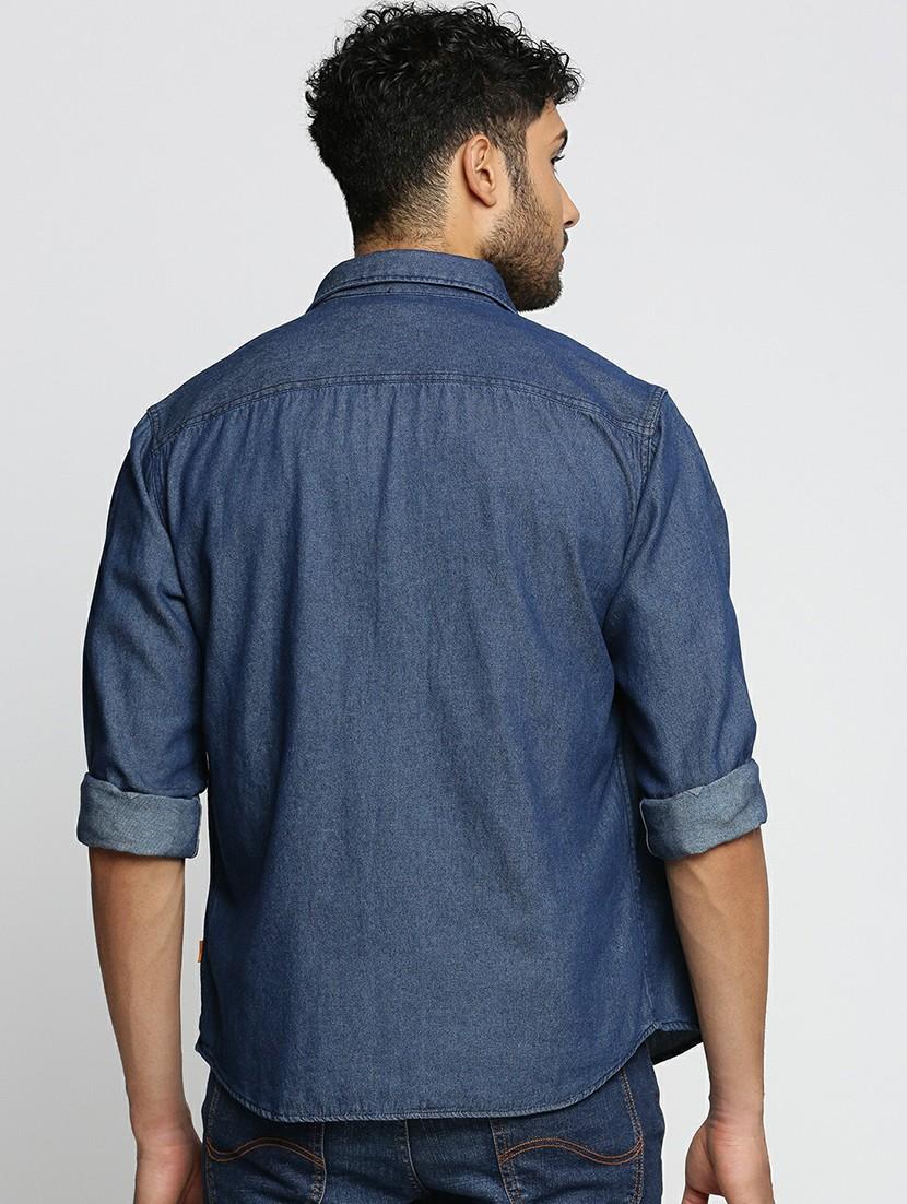 navy blue cotton blend casual shirt - 20598717 - Standard Image - 2