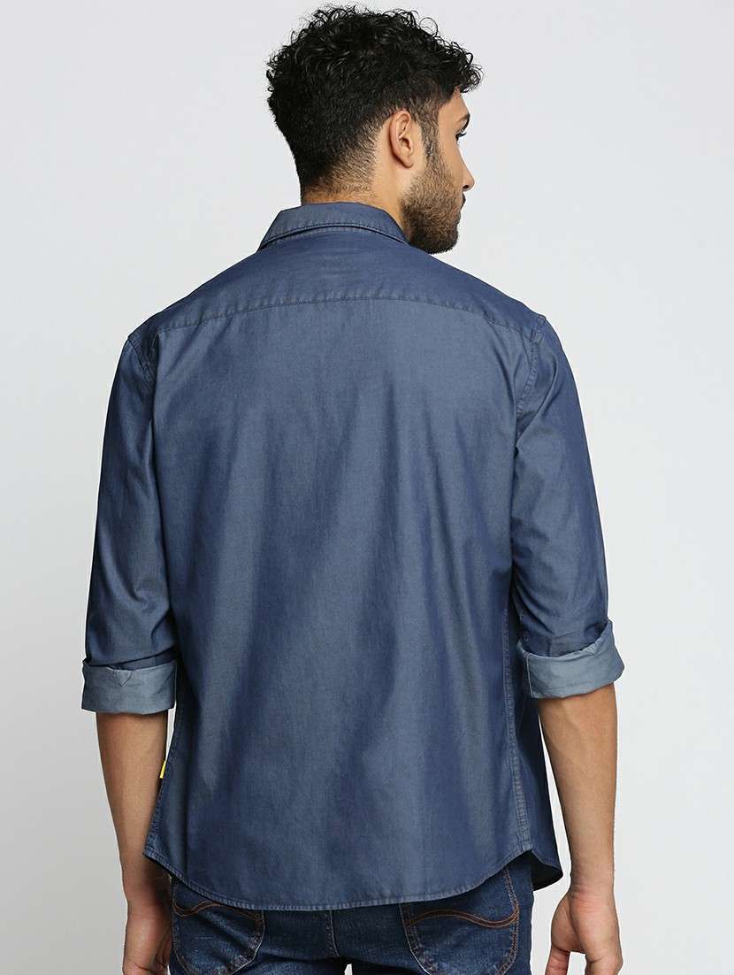 navy blue cotton blend casual shirt - 20598722 - Standard Image - 2
