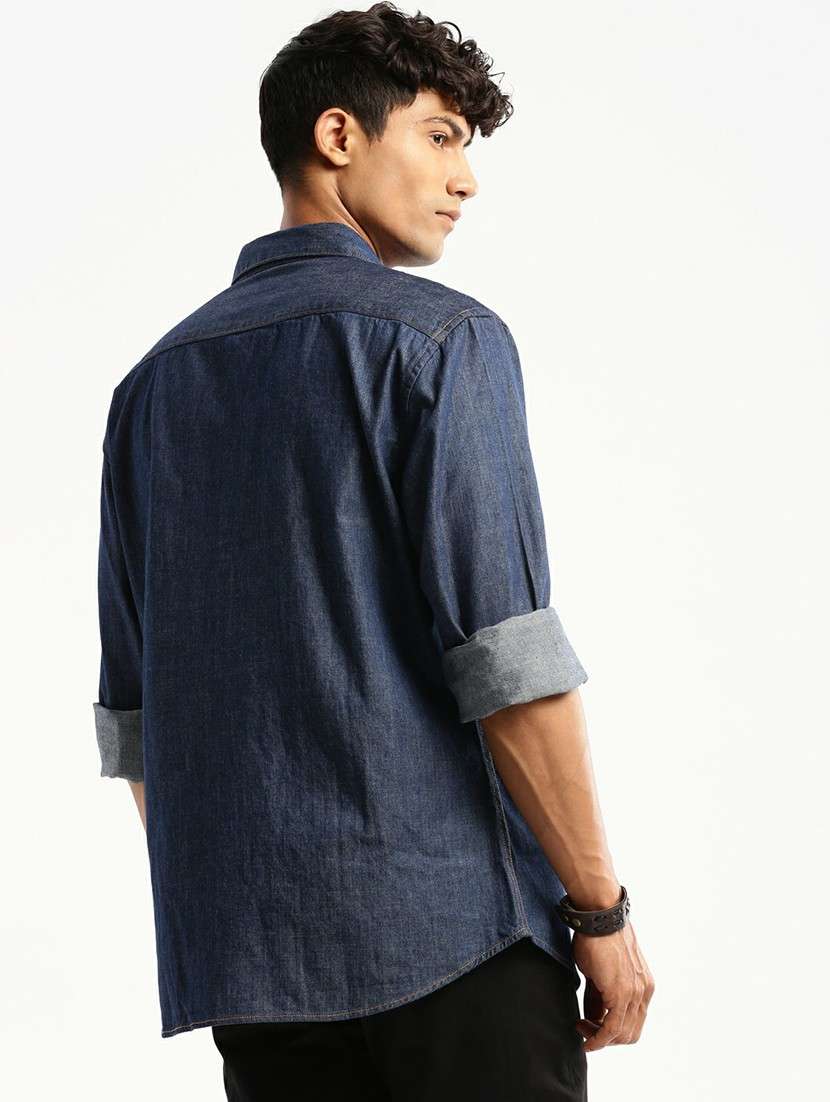 navy blue cotton blend casual shirt - 20598724 - Standard Image - 2