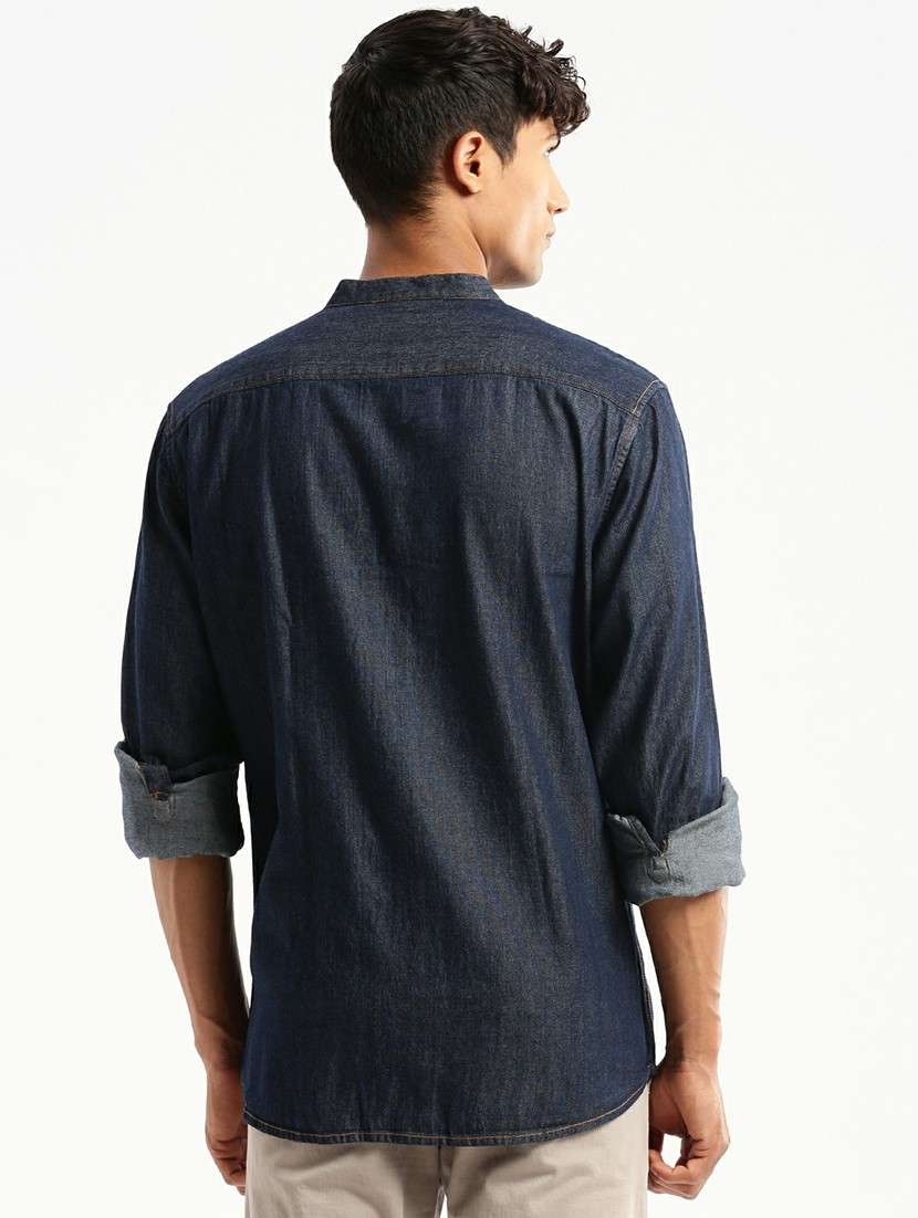 navy blue cotton blend casual shirt - 20598726 - Standard Image - 2