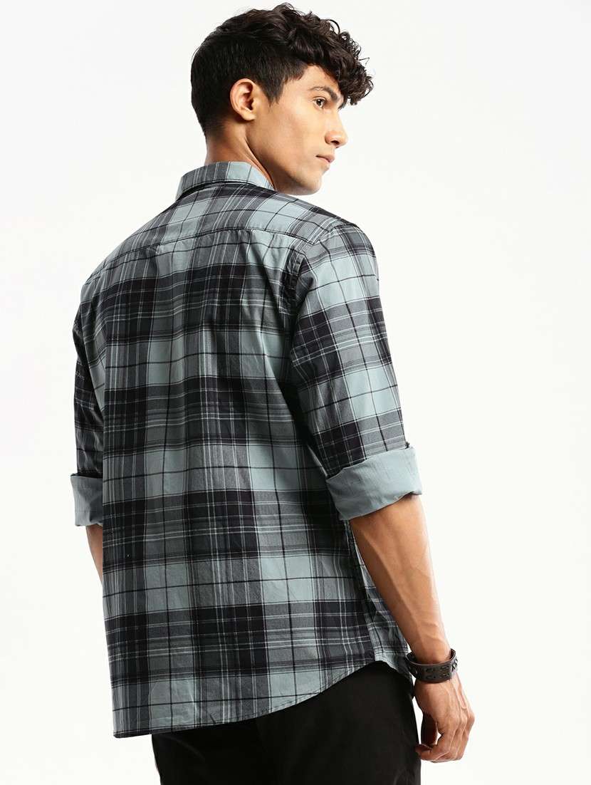sea green cotton blend casual shirt - 20598731 - Standard Image - 2