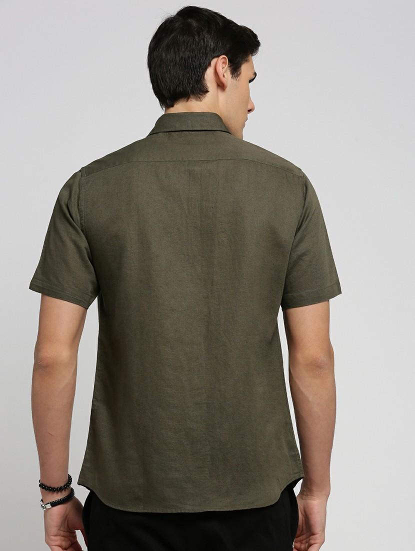 olive cotton blend casual shirt - 20598753 - Standard Image - 2