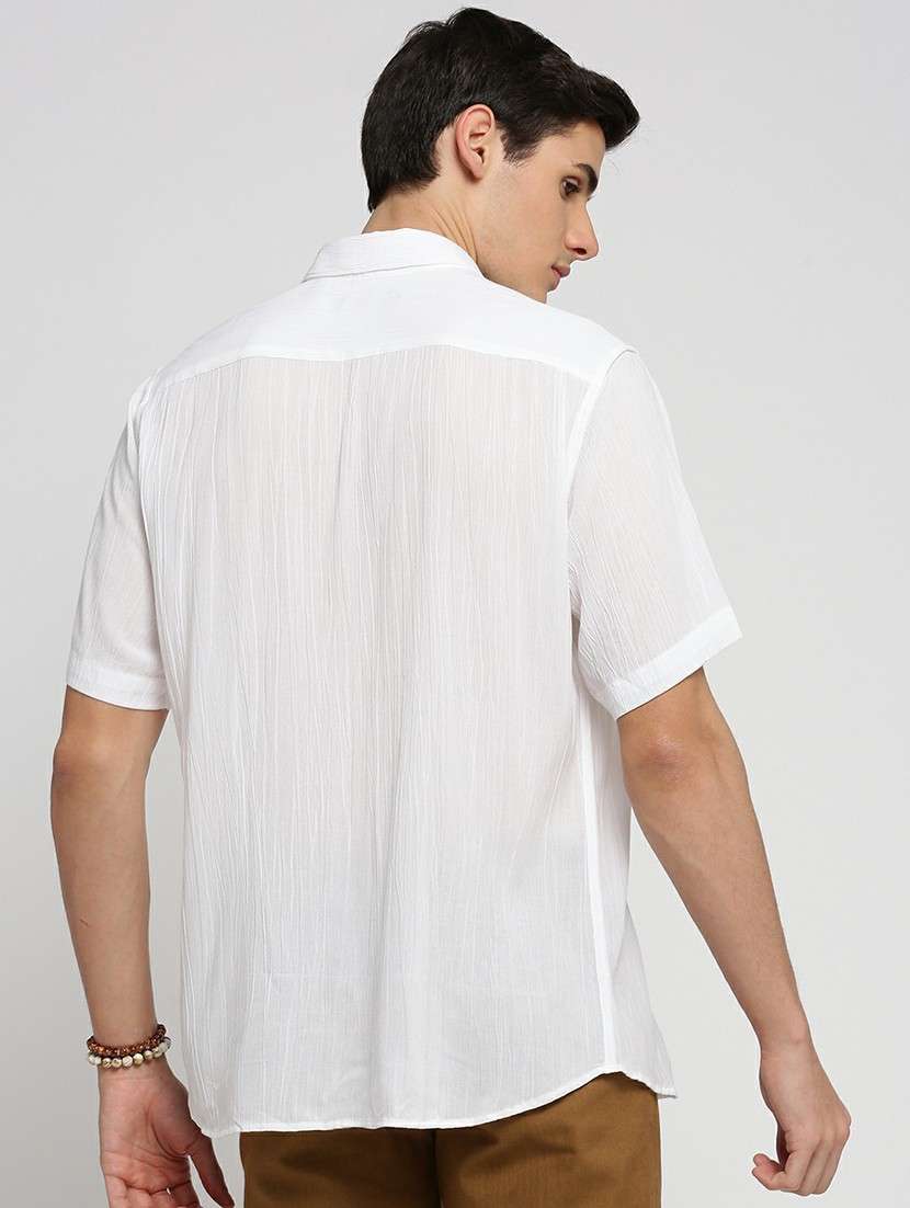white cotton blend casual shirt - 20598755 -  Standard Image - 2