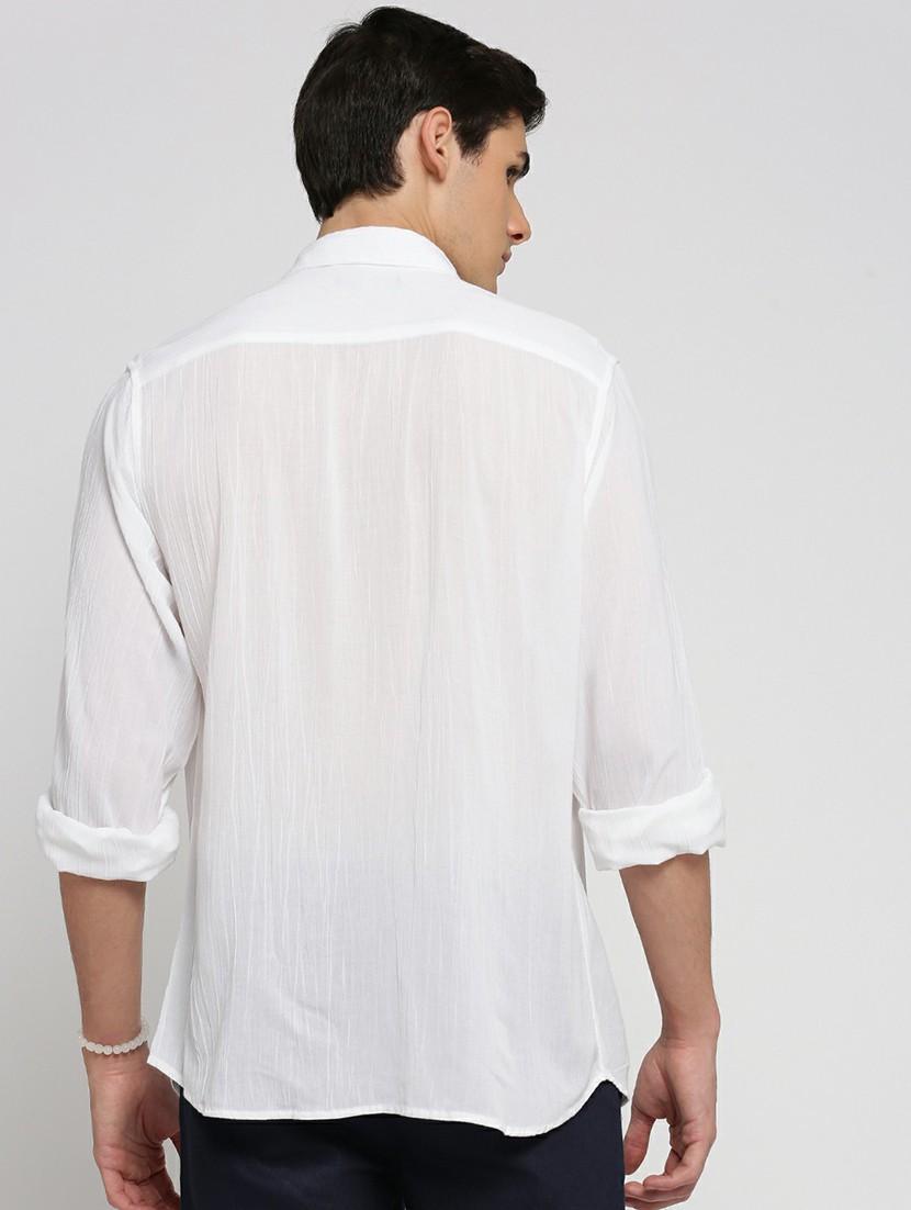 white cotton blend casual shirt - 20598756 - Standard Image - 2