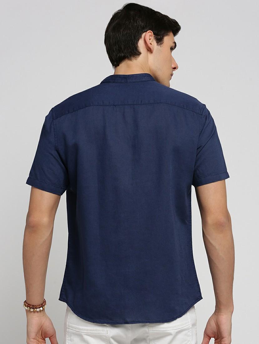 navy blue linen blend casual shirt - 20598786 - Standard Image - 2