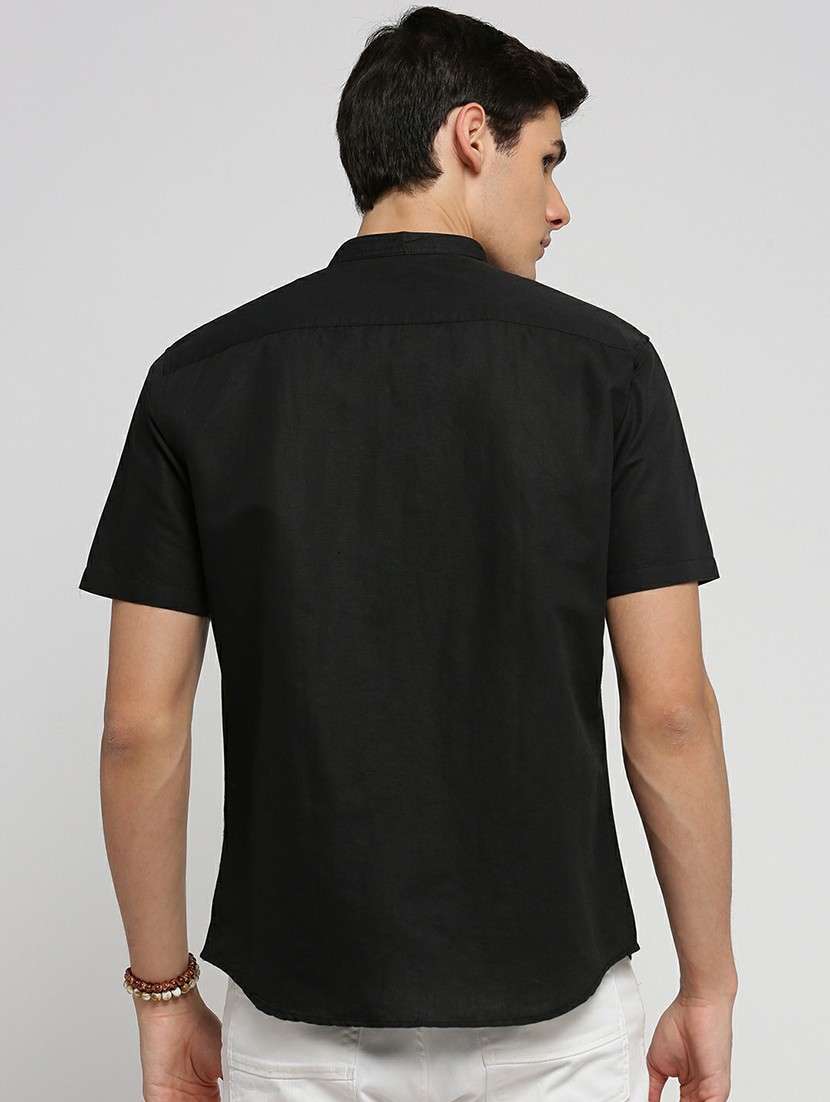 black linen blend casual shirt - 20598791 -  Standard Image - 2