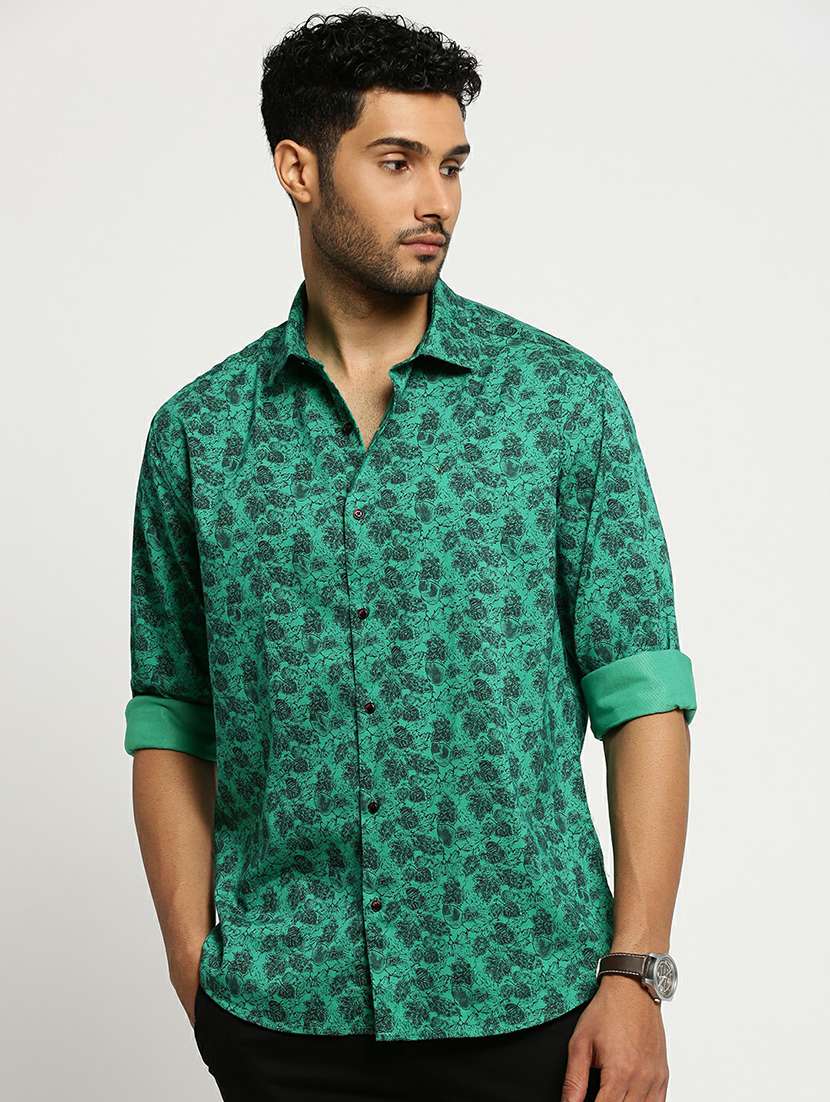 green cotton blend casual shirt