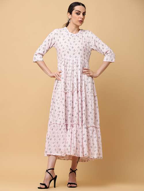 women pink printed tiered detailed dress - 20598891 - Standard Image - 0