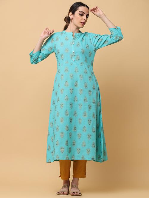 women blue printed a-line kurta - 20598893 - Standard Image - 0