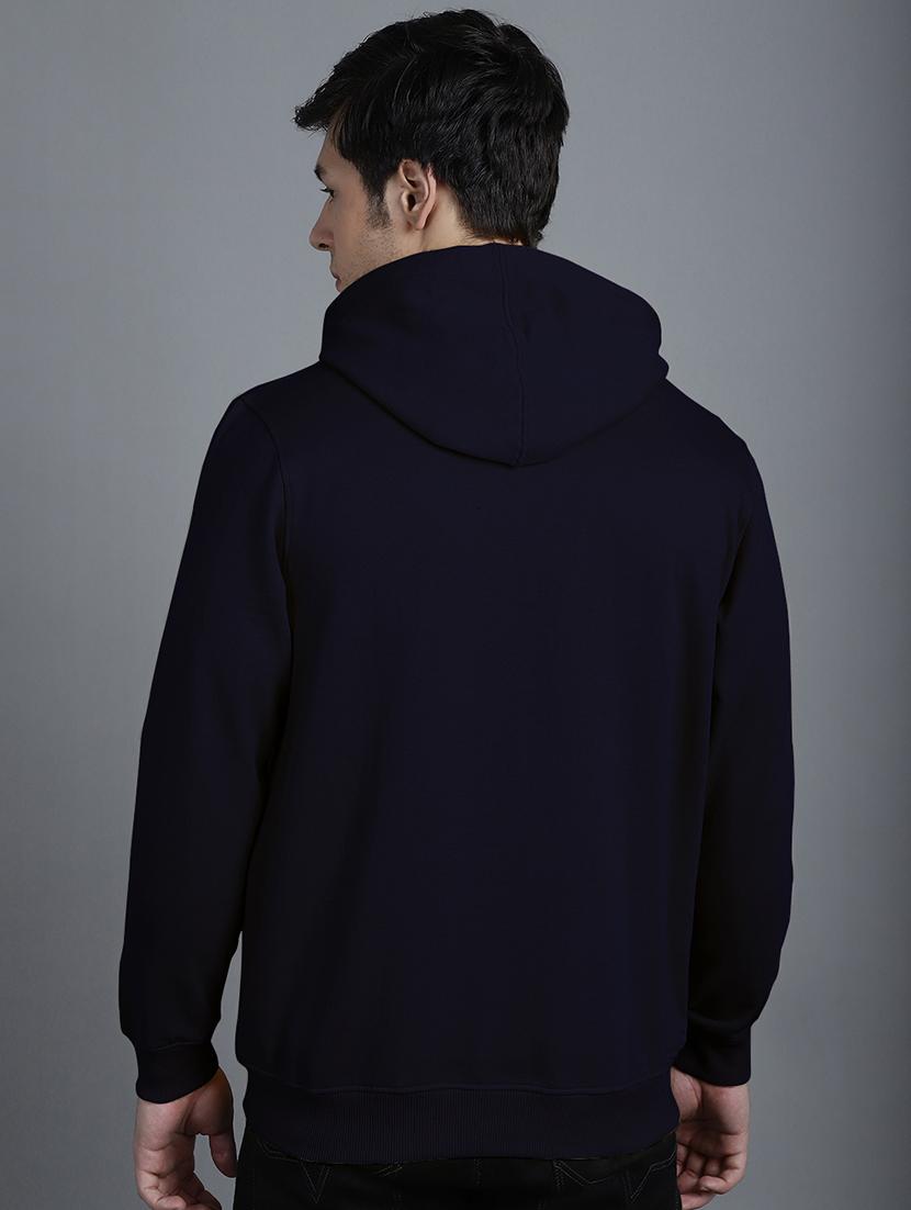 men navy blue chest print hooded sweatshirt - 20598917 - Standard Image - 2