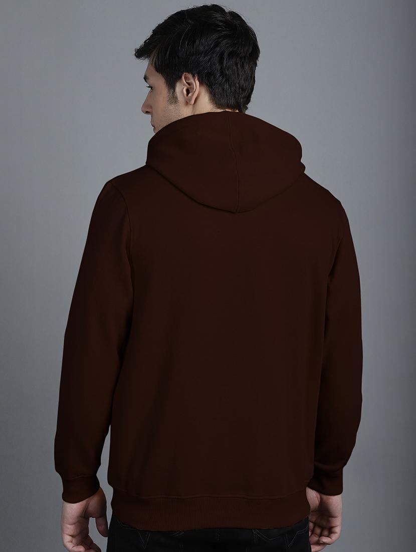 men coffee brown chest print hooded sweatshirt - 20598918 - Standard Image - 2