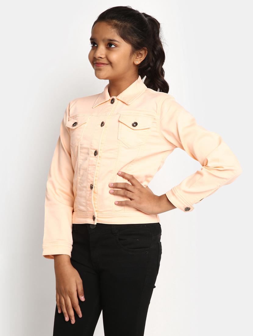 girls peach solid regular jacket - 20599254 - Standard Image - 2
