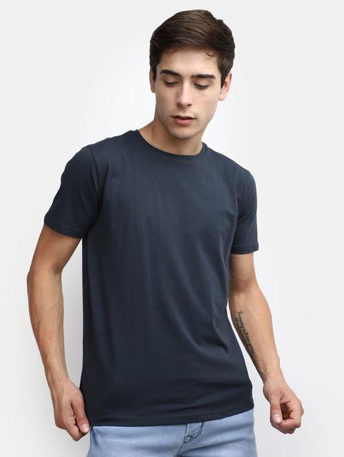 solid steel grey cotton casual t-shirt - 20599939 - Standard Image - 0