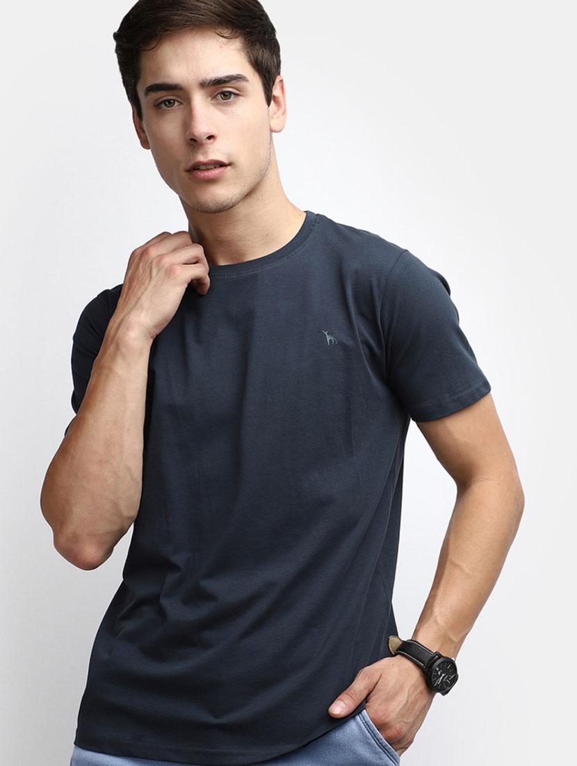 solid steel grey cotton casual t-shirt - 20599939 - Standard Image - 2