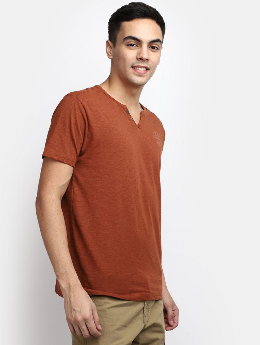solid rust cotton casual t-shirt - 20599958 - Standard Image - 2