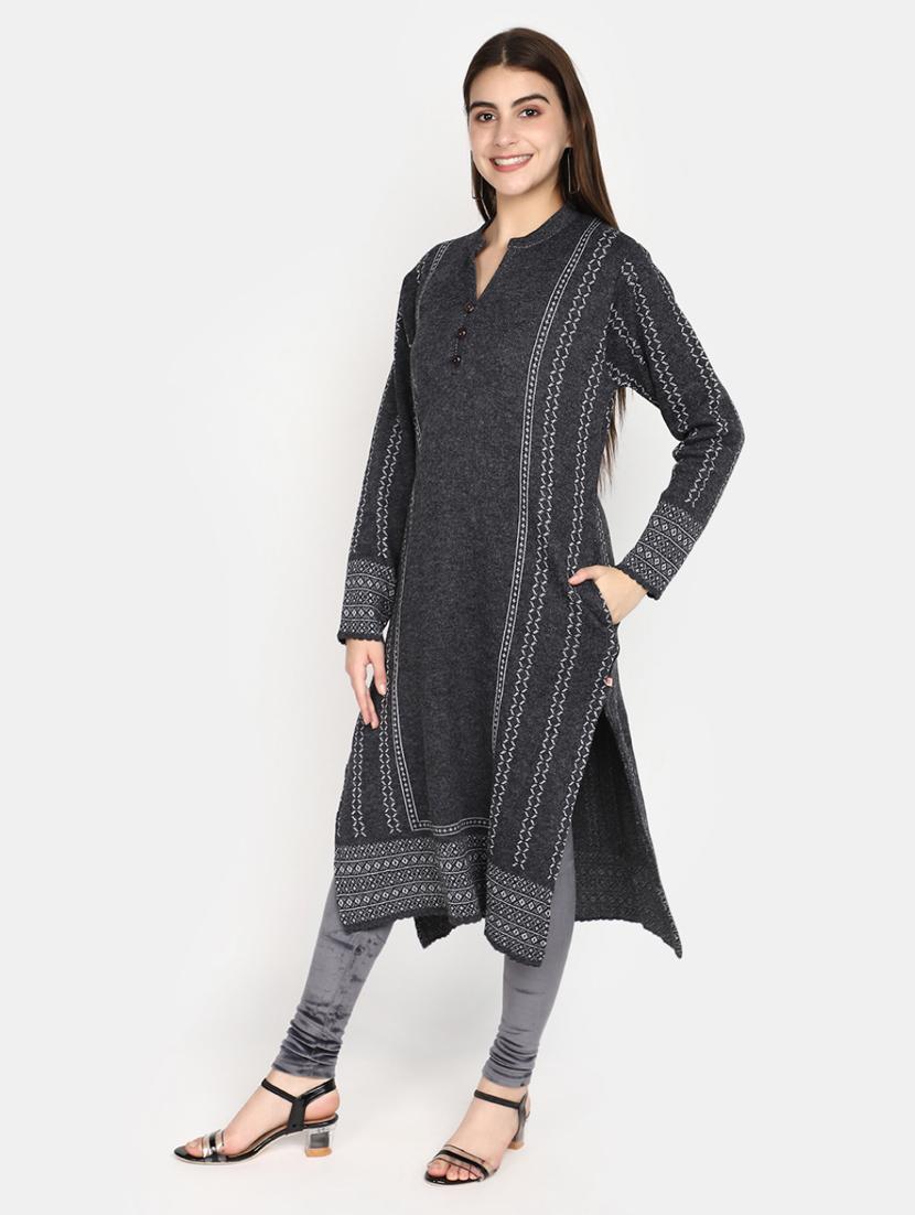 grey self design detailed kurta - 20600120 - Standard Image - 2