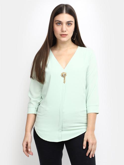 green polyester a line top - 20600153 -  Standard Image - 0