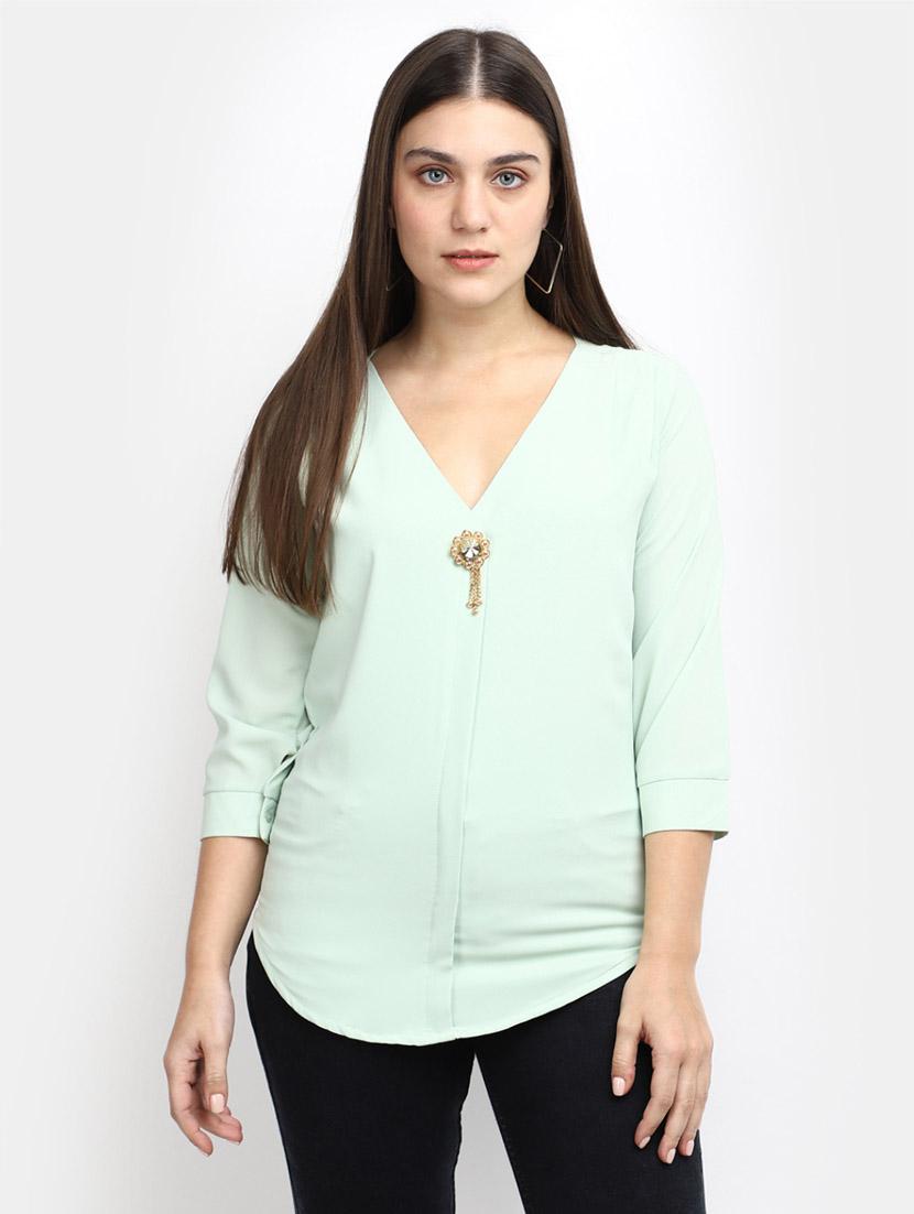 green polyester a line top - 20600153 -  Zoom Image - 0