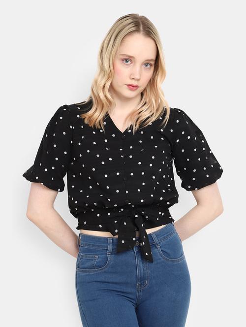 black cotton blouson top - 20600190 - Standard Image - 0