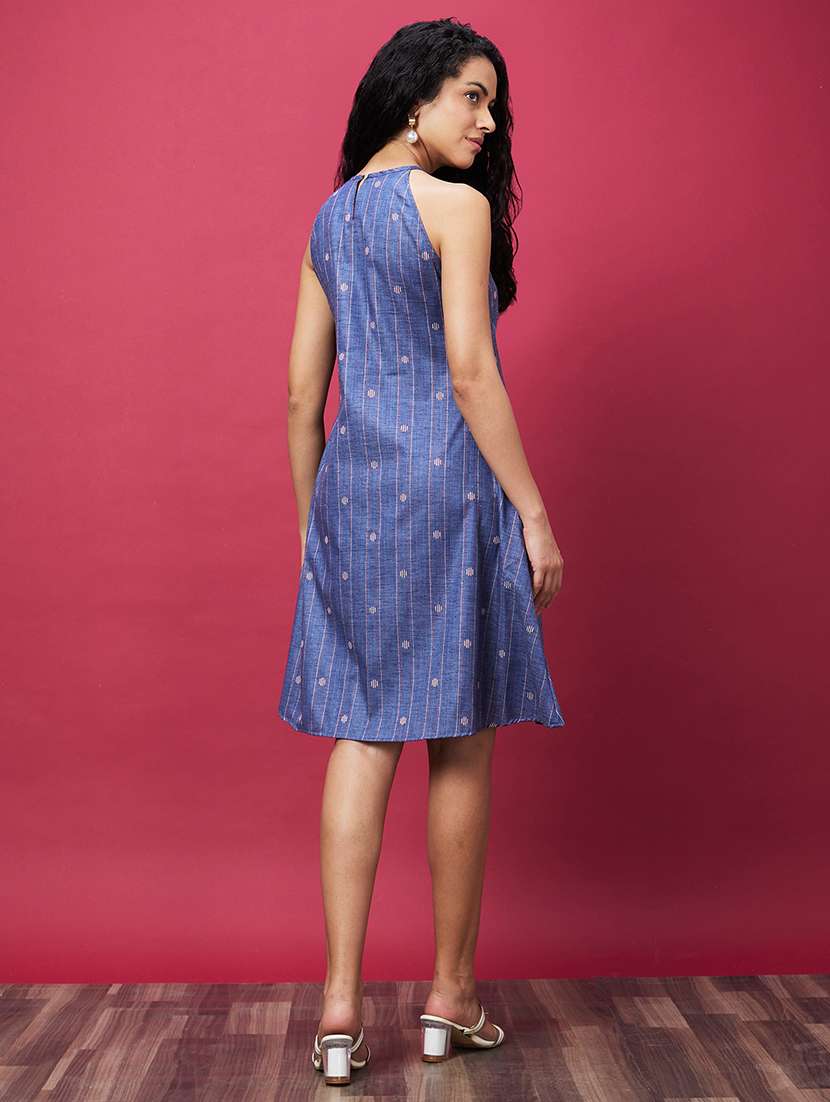 blue self-designed a-line ethnic dress - 20600225 -  Standard Image - 2