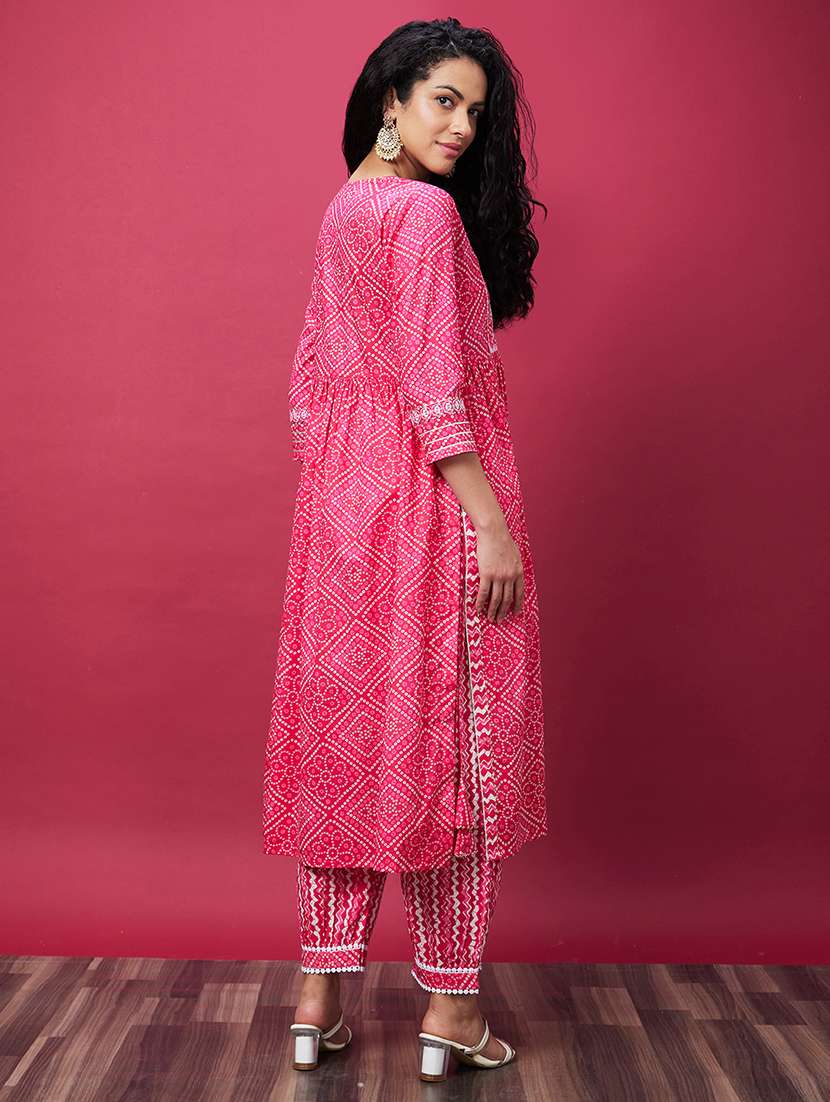 women bandhani printed kurta salwar set - 20600229 -  Standard Image - 2