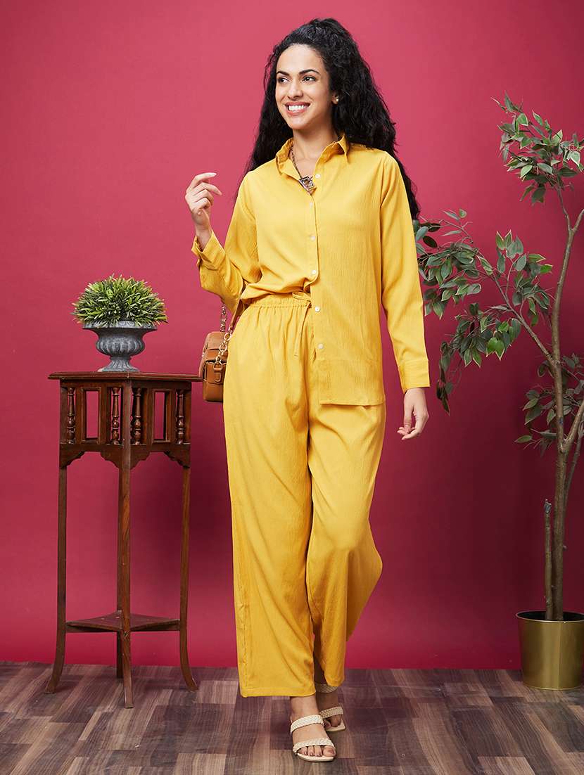 yellow solid top and palazzos co-ord set