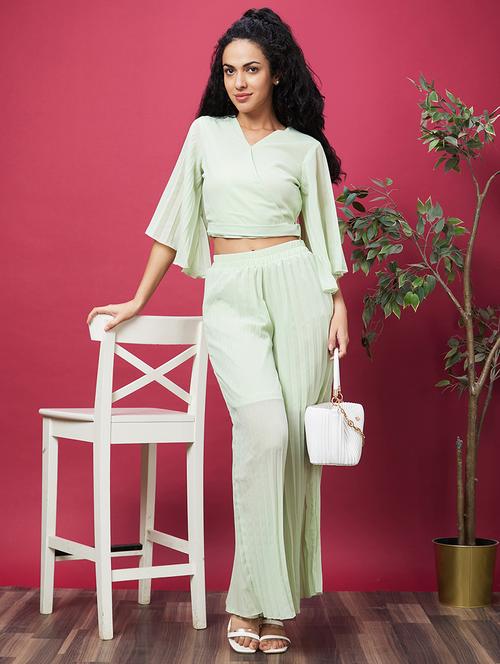 neo mint solid top and palazzos co-ord set - 20600240 - Standard Image - 0